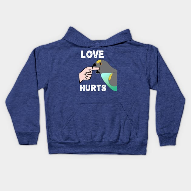 Love Hurts Meyers Parrot Kids Hoodie by Einstein Parrot